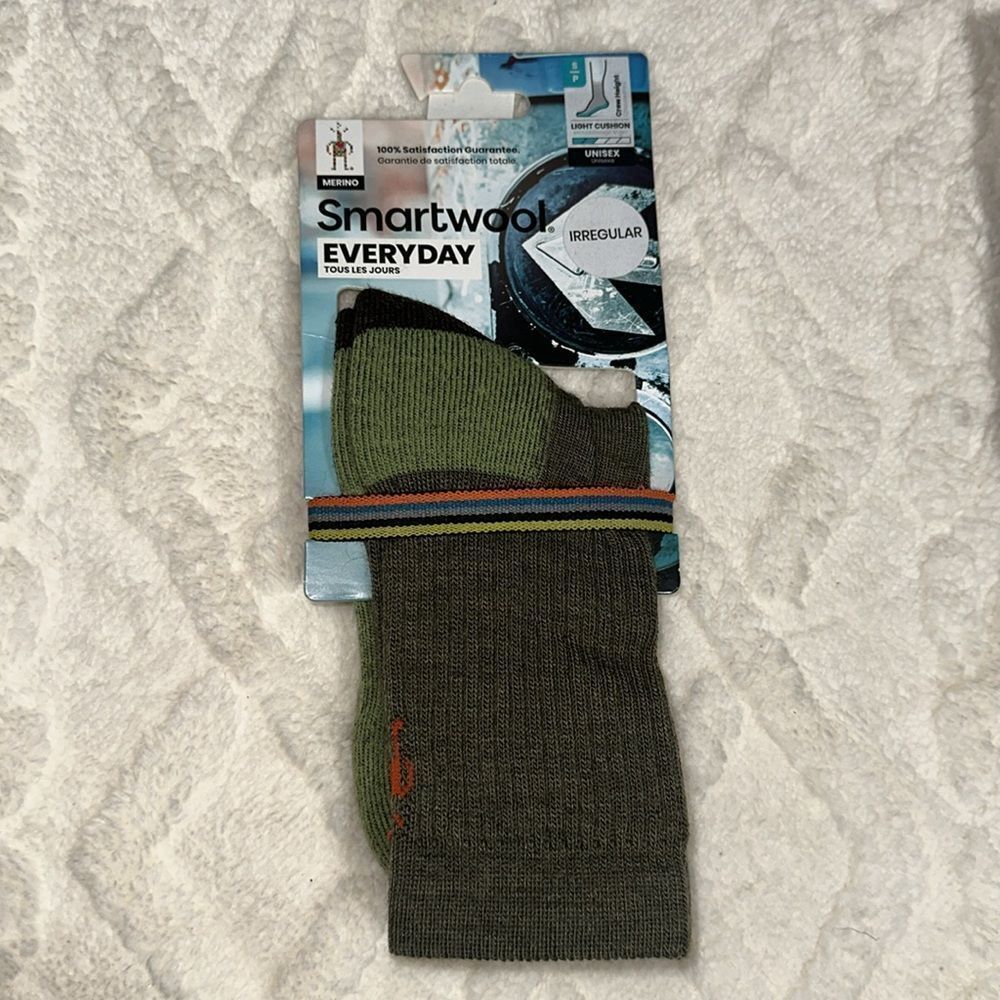SmartWool S Unisex Camo Army Winter Moss Green Everyday Ribbed Wool Crew Socks - Picture 2 of 9